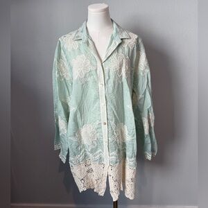POL Mint Green Floral Lace Top